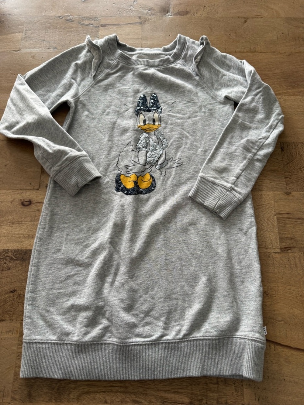 GAP X Disney Grey Daisy Duck Graphic sequins Kids Sweatshirt Dress size 8-9